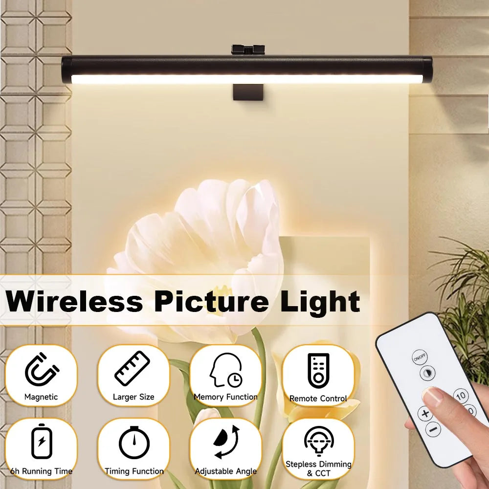 Painting Picture Light Wireless LED Picture Lamp Mirror Light Rechargeable Wall Lamp for Art Display Bathroom Mirror Frame Lamp