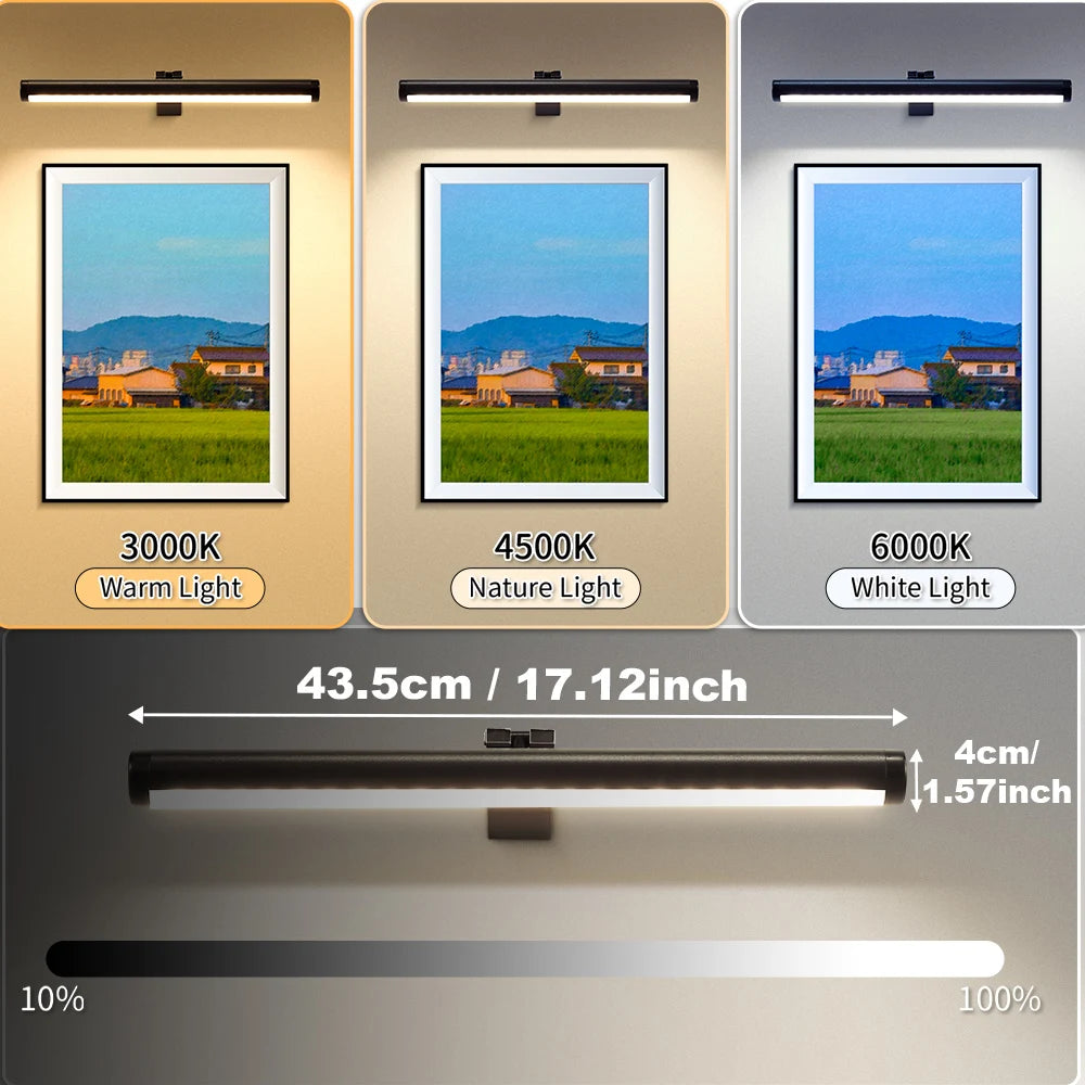 Painting Picture Light Wireless LED Picture Lamp Mirror Light Rechargeable Wall Lamp for Art Display Bathroom Mirror Frame Lamp