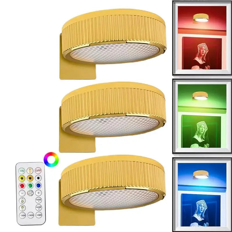 3 Pack Remote Control Wall Painting Light Adjustable Battery Powered Painting Lamp Dimmable Timer Art Display Novelty Lamp