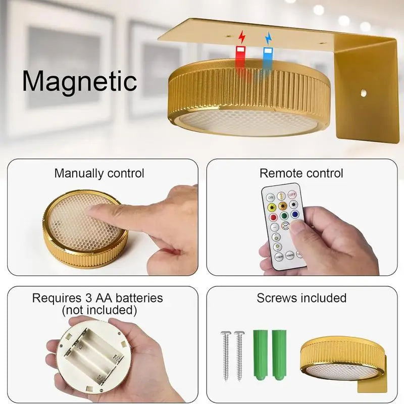 3 Pack Remote Control Wall Painting Light Adjustable Battery Powered Painting Lamp Dimmable Timer Art Display Novelty Lamp