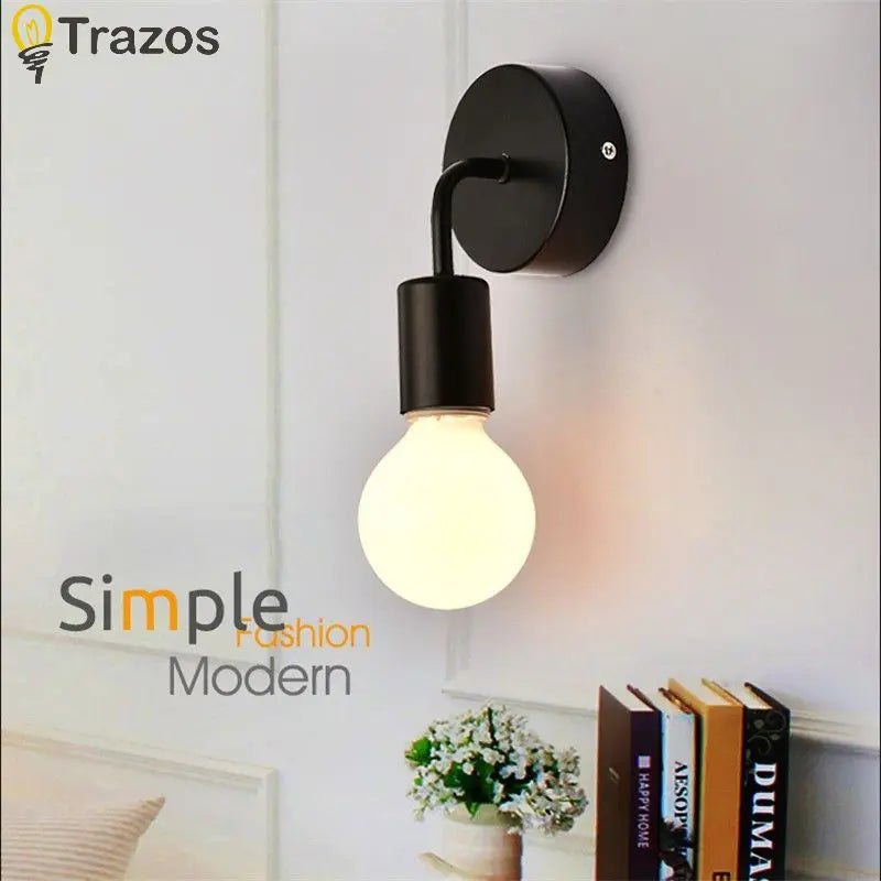 Modern Minimalist LED Iron Wall Lamp Nordic Bedroom Bedside Creative Living Room E27 Black and White Corridor Background Light